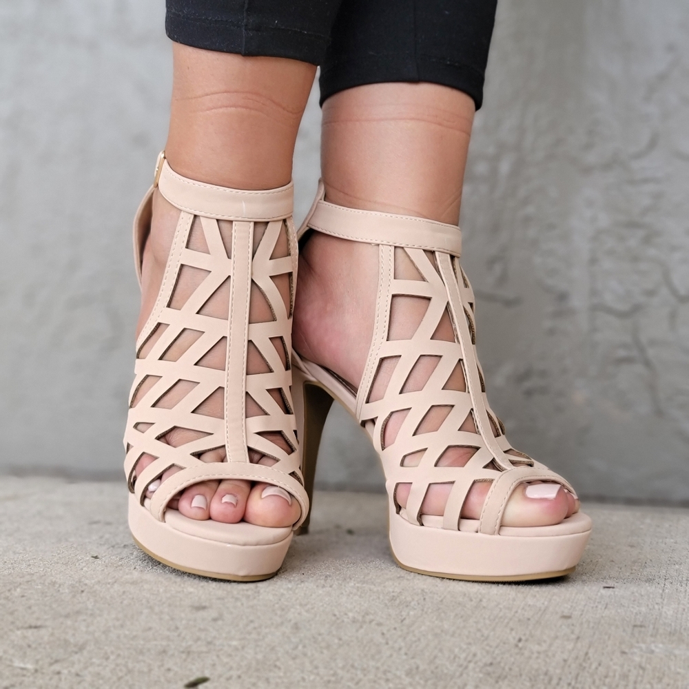 Womens  Open Toe High Heels Platform Shoes Stiletto Dress Sandals Nude Color